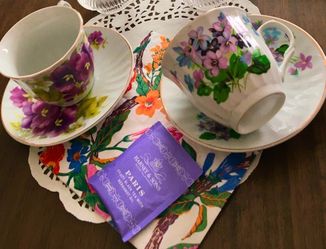 Purple Floral Teacup with Saucer