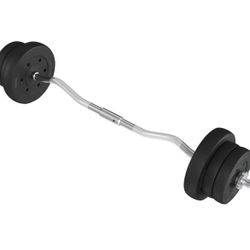 Barbell Set - Olympic Curl Bar & Weights 55LB with Chrome Finish & Black Color