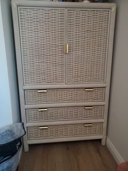 Ivory Wicker Armoire