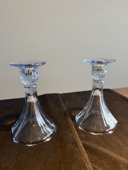 Tall Light Blue Glass Candlesticks 