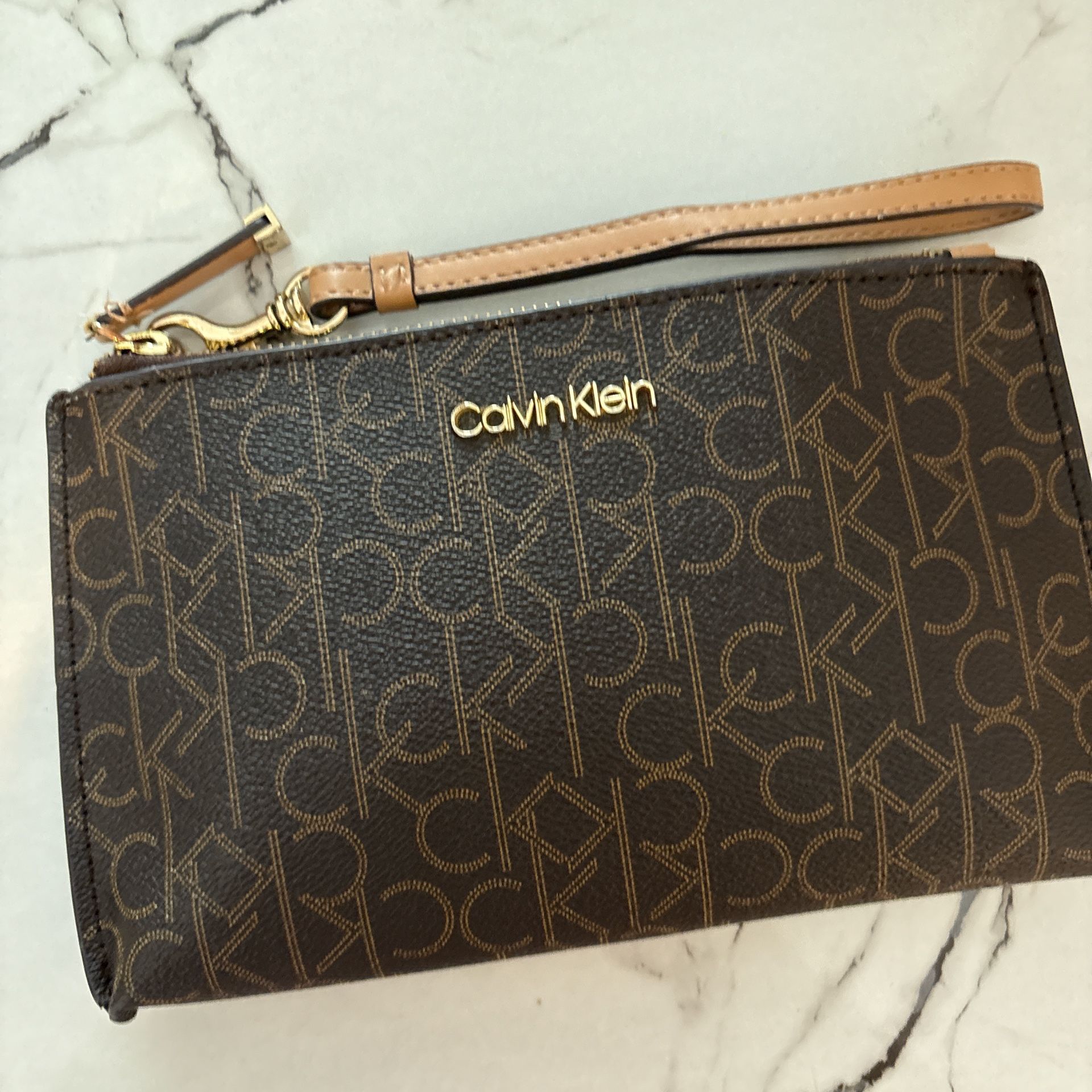 Calvin Klein Wristlet Gold And Brown