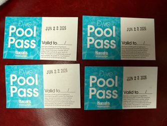4 Harrahs Lazy River pool passes 6/22