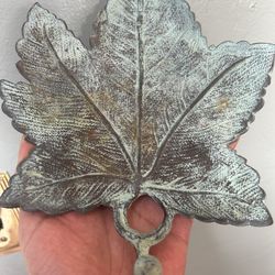 Heavy copper leaf wall hanger vintage with patina nice