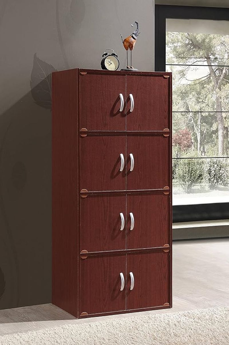 Hodedah 4-Shelf, 54 in. H Mahogany Bookcase with Double Doors