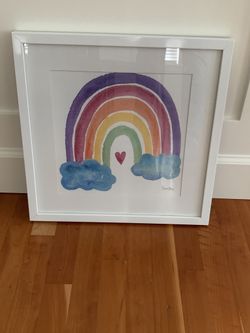 Framed Rainbow Artwork with Glitter – 17” x 17”
