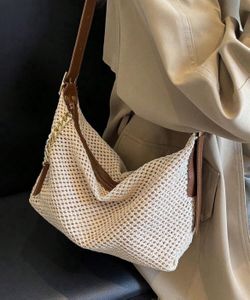 Boho Woven Hobo Shoulder Bag – Cream & Brown - new