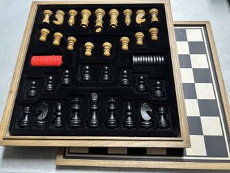 Deluxe Vintage Wood Chess and Checkers Game Set