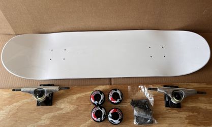 White Skateboard Deck, Wheels, Core Trucks, + Accessories