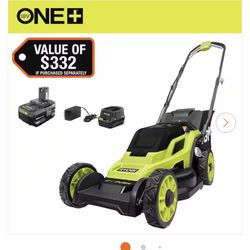 NEW IN BOX RYOBI ONE+ 18V 13 in. Cordless Battery Walk Behind Push Lawn Mower with 4.0 Ah Battery and Charger