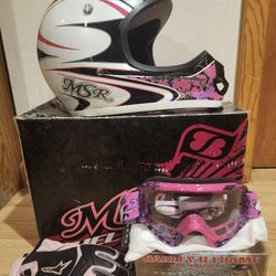 MSR GIRLS MOTOCROSS RIDING HELMET SET WITH GOGGLES AND GLOVES