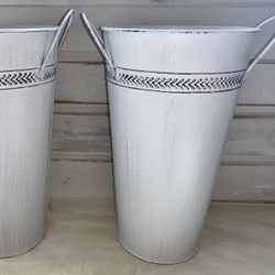 (2) Distressed White Farmhouse Flower Pots/Vases