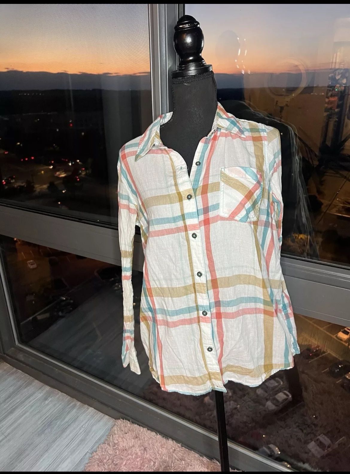 Naturals Reflections Plaid Shirt Medium Long Sleeve Lightweight Top