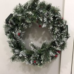 24" Pre-lit Flocked Artificial Christmas Spruce Wreath w/ 50 LED Lights & Timer New!