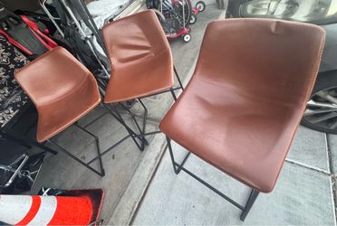 Set of 3 Brown Leather Bar Stools for ($60)