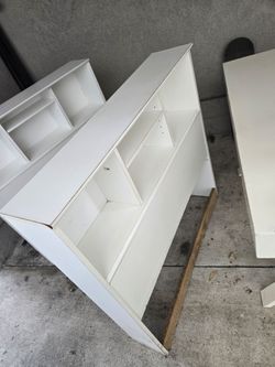 Free computer desk, deflated basketballs, and  twin headboard and twin rails must go today!