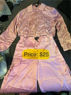 Pink satin cargo biker set