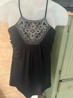 White House Black Market Beaded Halter Tank Top XS Black