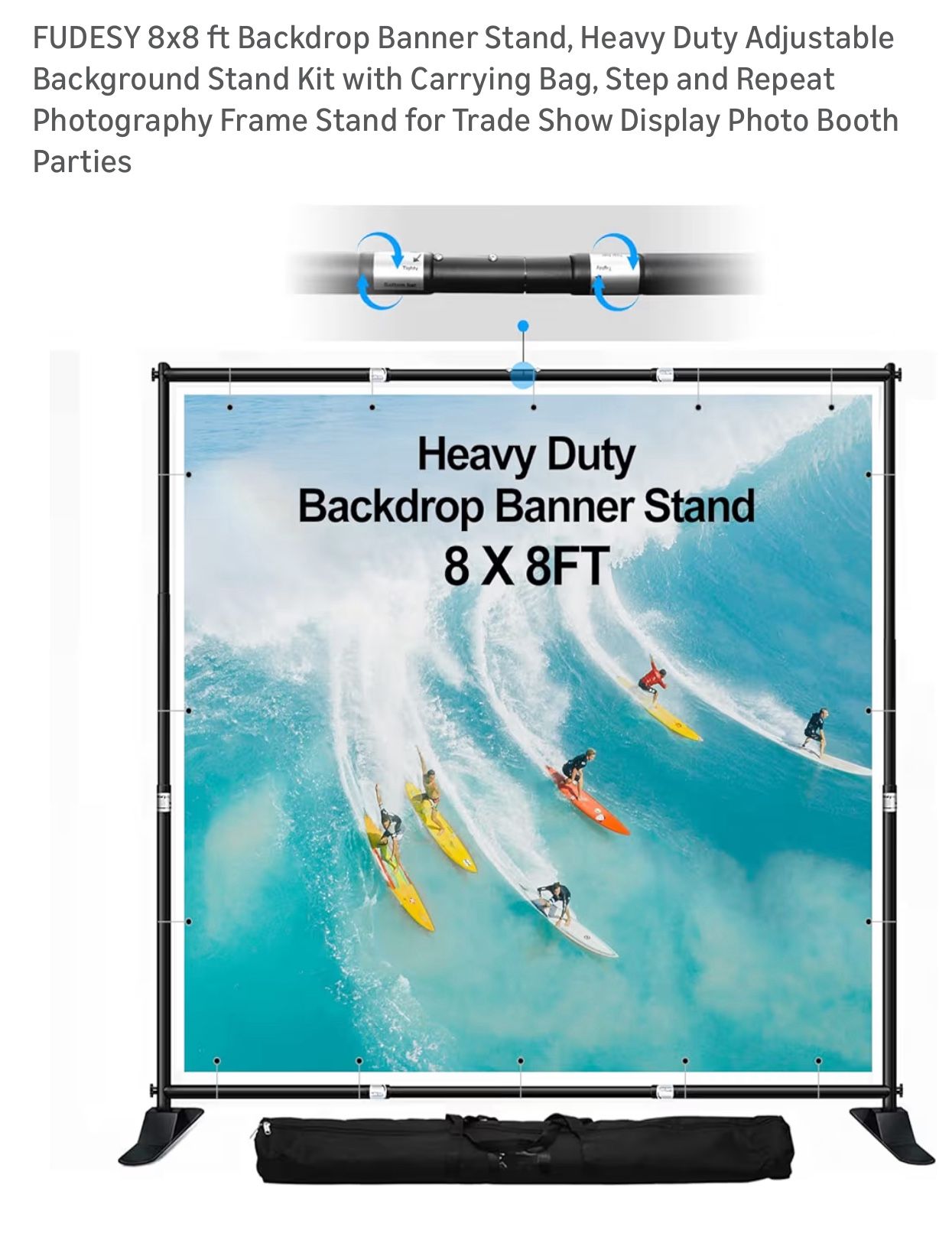 8x8 ft Backdrop Banner Stand, Heavy Duty Adjustable