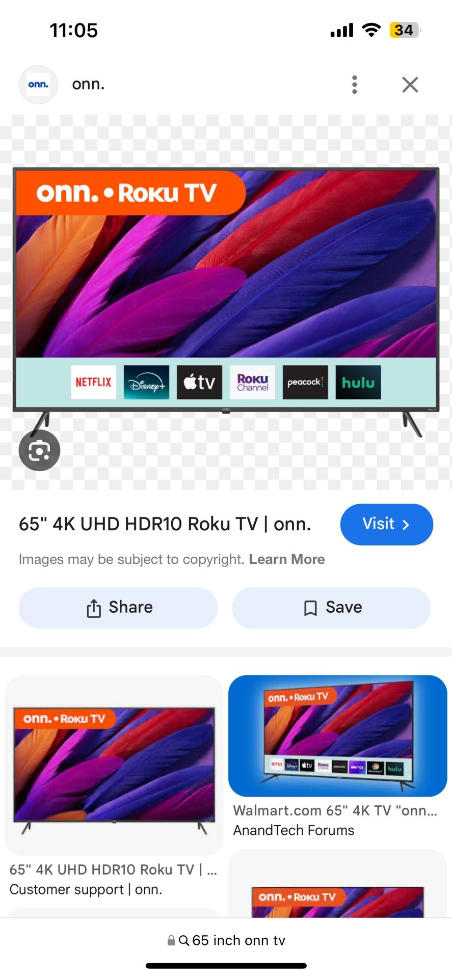 65 Inch Onn Roku Tv