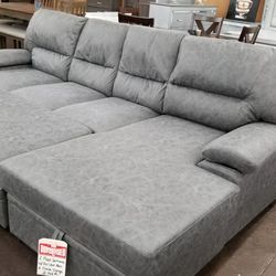 Microsuede sofa bed sectional with a storage chaise