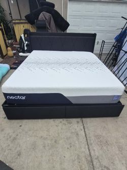 King Size Bed, Mattress And 4 Rolling Under Bed Storage Drawers