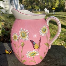 Antique Victorian Staffordshire Insect Butterfly & Flower LARGE MILK / WATER JUG
