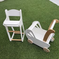 Doll stroller and high chair