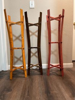 🦋 3 Planter Stands; Varnished Wood