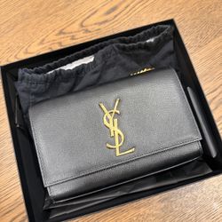 Saint Laurent Small Kate Black Grain Leather Gold Hardware – Like