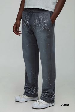 boohooMAN Baggy Fit Washed Rhinestone Joggers (XL)