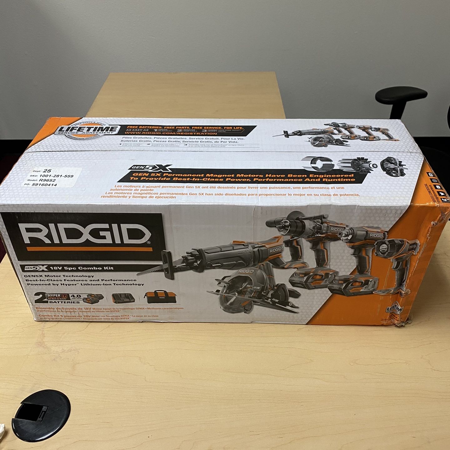 Ridgid R9652 Gen5x 18 -volt Lithium Cordless Combo Kit 5-piece