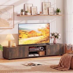 New Costway TV Stand Media Console Table for up to 70” TVs with Double Doors & Open Shelves in Brown