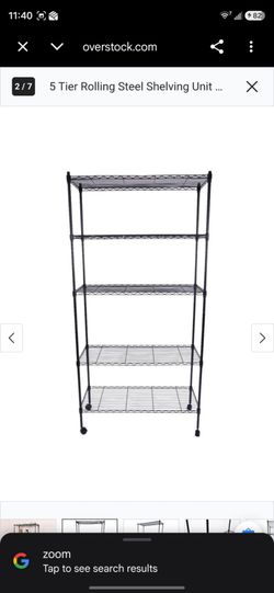 5 Tier Rolling Steel Shelving Unit Wire Shelves Garage Shelving Storage Racks - Black