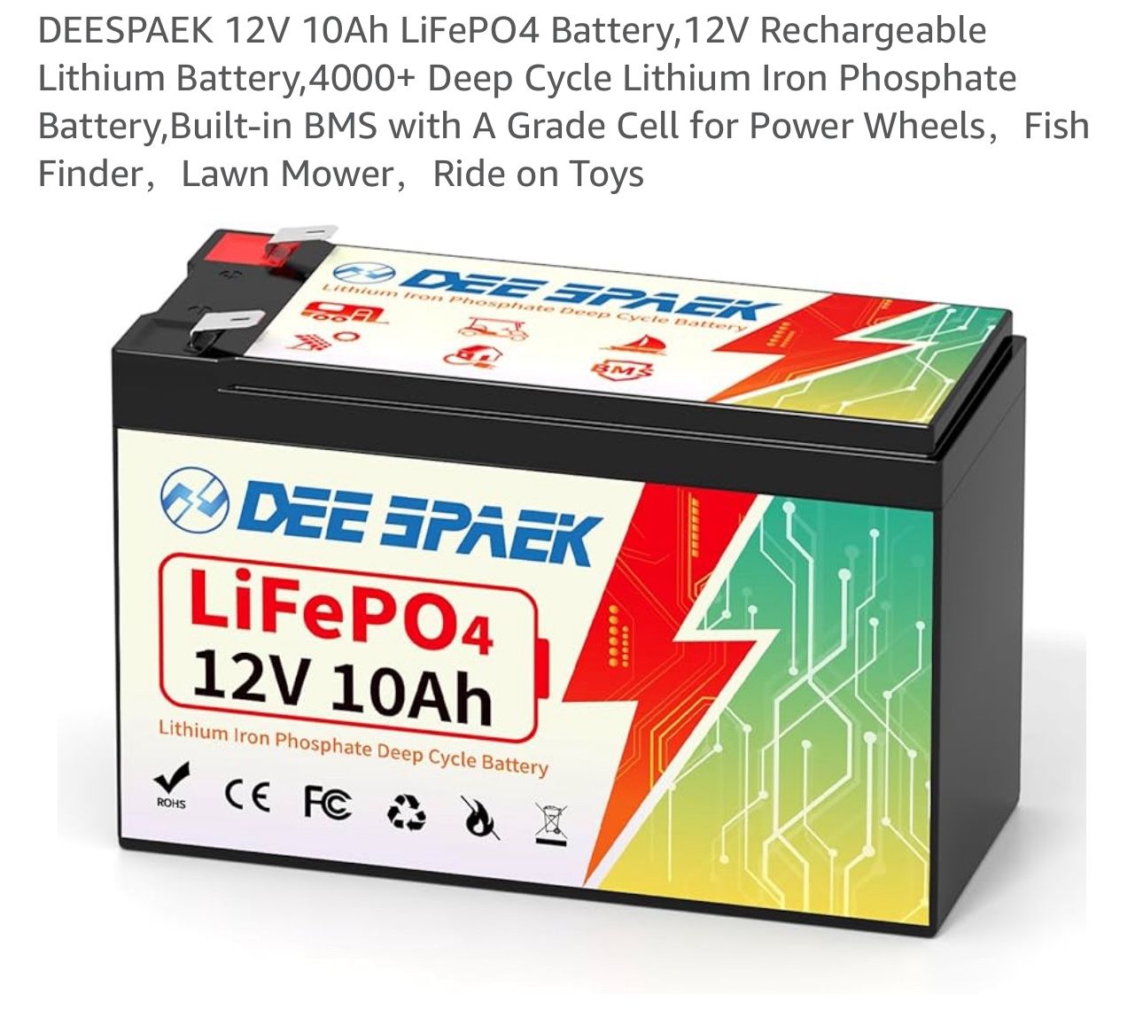 10Ah LiFePO4 Battery,12V Rechargeable Lithium Battery