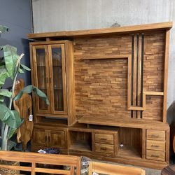 MCM Solid Teak Wood Tv Console/Partition Cabinet