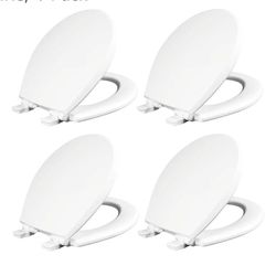 2384: 4 pk Mayfair Cassel Slow Close Toilet Seat, Easy Clean, Non Slip Premium Wood Seat, Easy Install, Made in USA, Round, White, 4-Pack