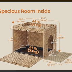 Feandrea Cat Enclosure Handwoven Rattan Hidden Litter Box w/ Removable Washable Tray