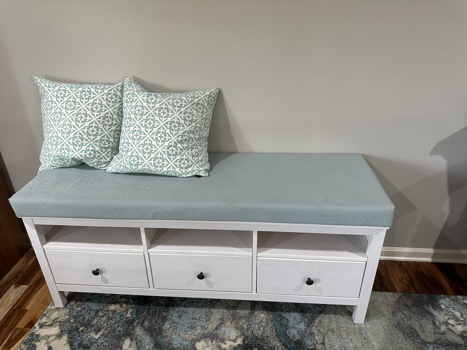 IKEA Hemnes console table with custom removable upholstered foam bench top