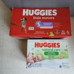 Huggies little movers size 6 and wipes bundle