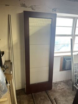 NEW Interior Barn Door 30x80 for Bathroom or Office with Texture Finished Glass & Wood