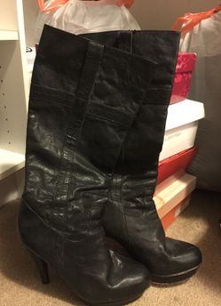 Black leather boots double wedge