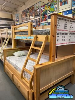 Twin full natural bunk bed with trundle cama Bonita nueva Colchon y tambor