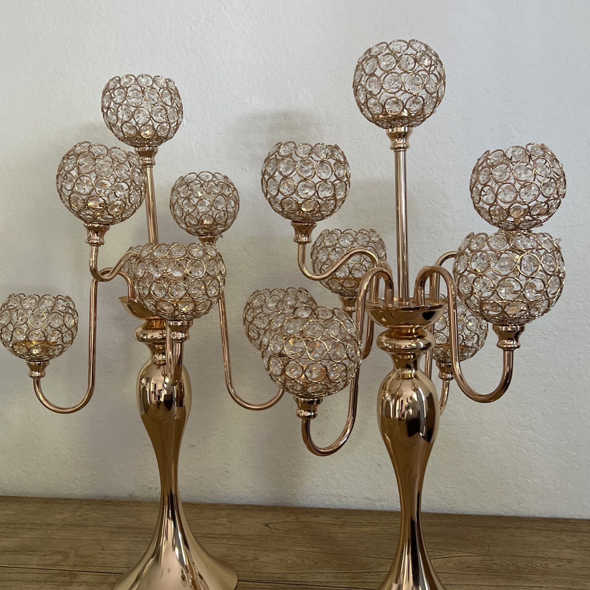 Gold Crystal Beaded Candelabra Candle Holder Set