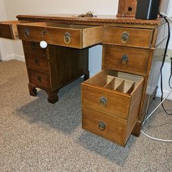 Antique Leather Top Wooden Desk