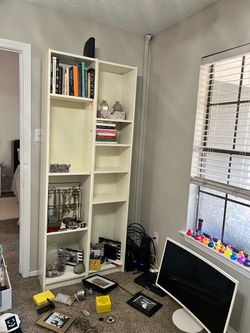 2 Sturdy White Tall Bookshelf Unit
