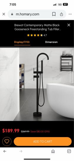 Brewst Contemporary Matte Black And Chrome Gooseneck Freestanding Tub Filler Faucet Sh64