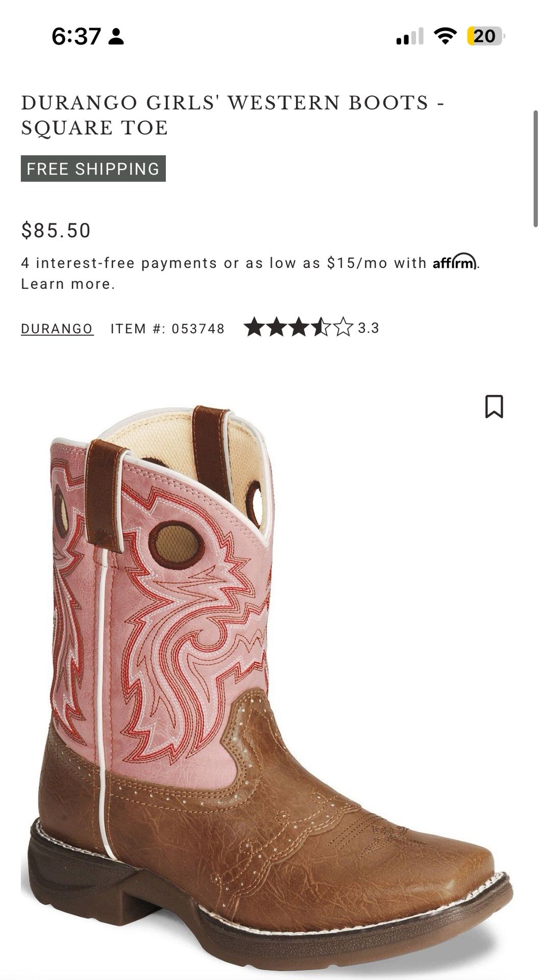 Durango Western Boots Girls