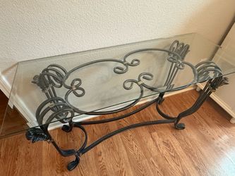 Glass & Iron Scroll Console Table