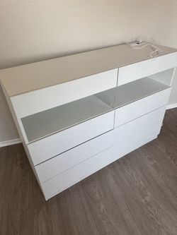 White Dresser with Drawers and Open Shelves