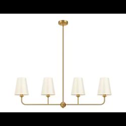 ARISKEEN 47" W 4-Light Linear Classic Gold Island Pendant Light w/Linen Shades